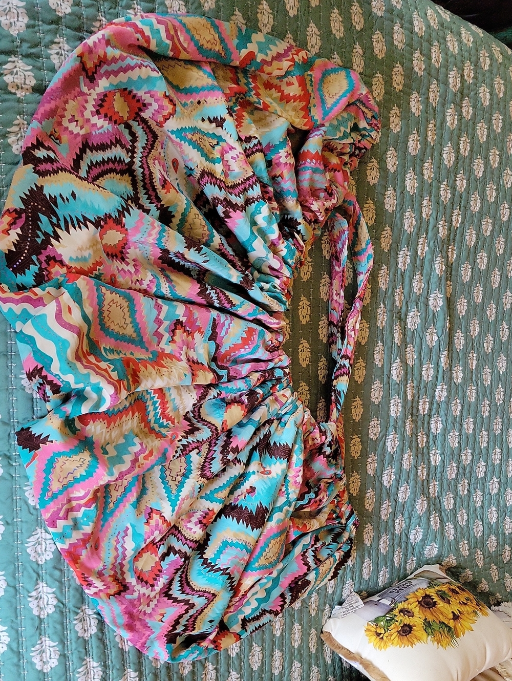 Multicolor Chevron-Print Hobo Bag with Turquoise and Pink Accents